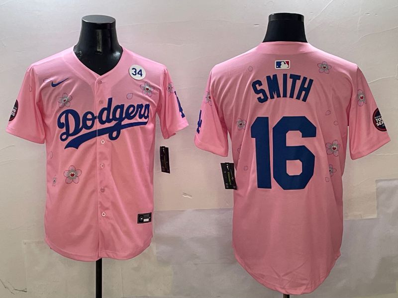 Men Los Angeles Dodgers #16 Smith Pink Sakura Edition 2025 Nike MLB Jersey style 8->los angeles dodgers->MLB Jersey